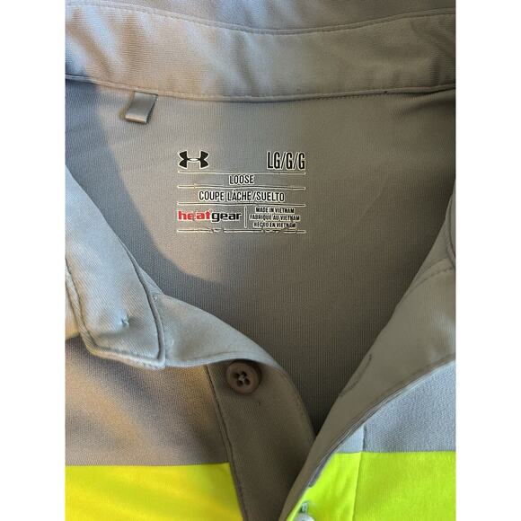 Under Armour Men's Golf Polo Size Large Gray Neon Stripe Heatgear - Picture 6 of 8